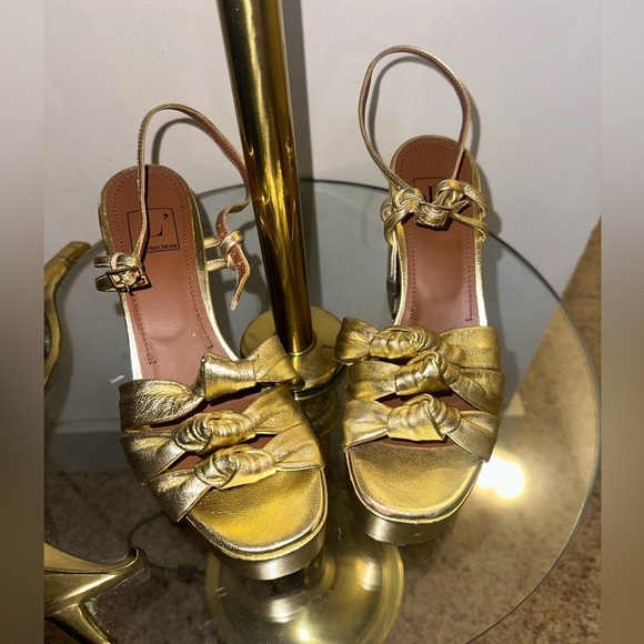 L’Autrechose gold platform block heels 37 6.5